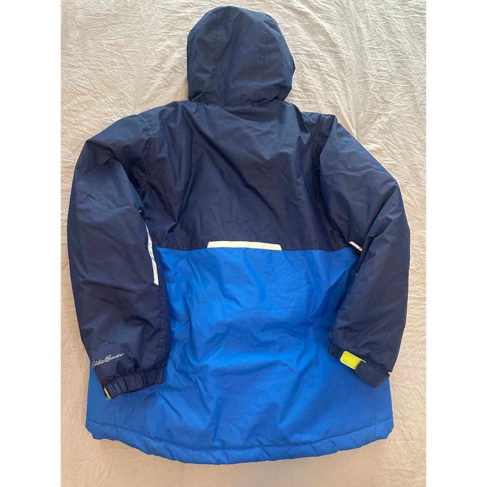 Eddie Bauer Kids Blue Colorblock Hooded Winter Jacket insulated ski L 14 likenew